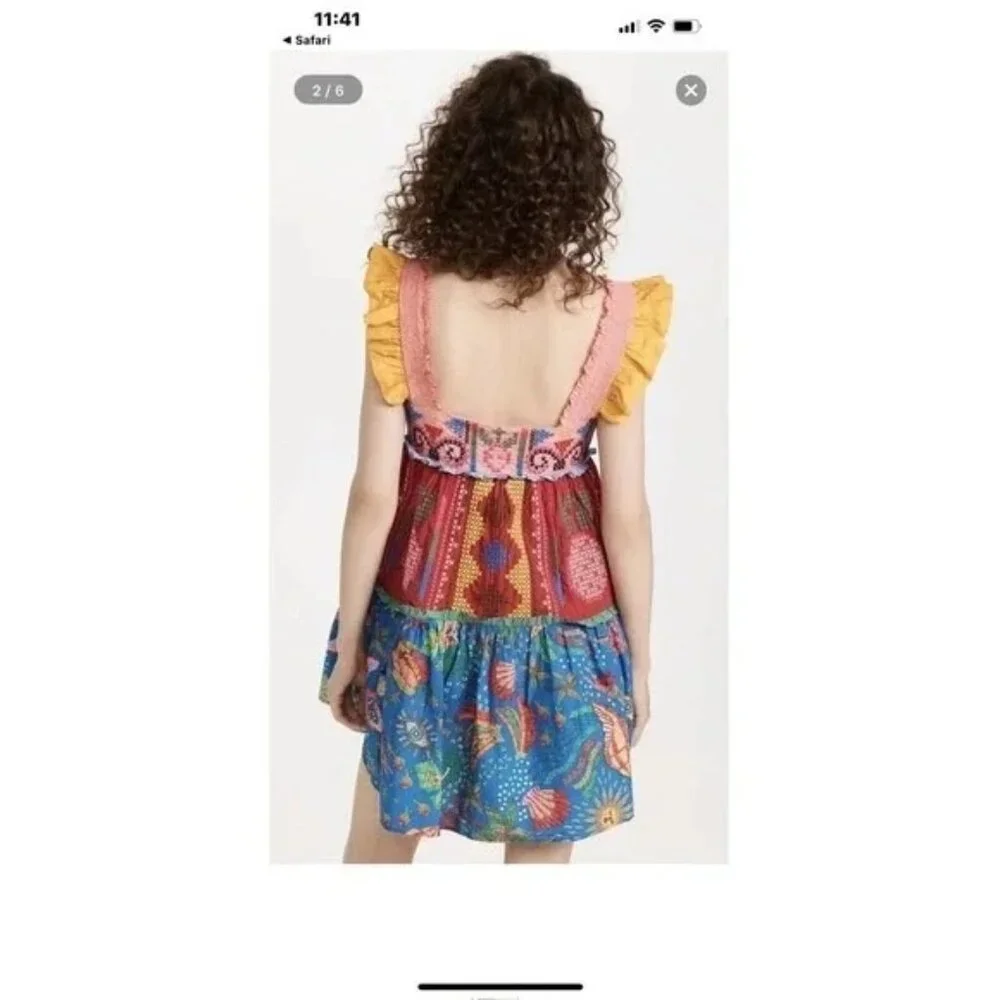 Farm Rio colorblock embroidered tropical tiered ruffle mini dress - Picture 12 of 13